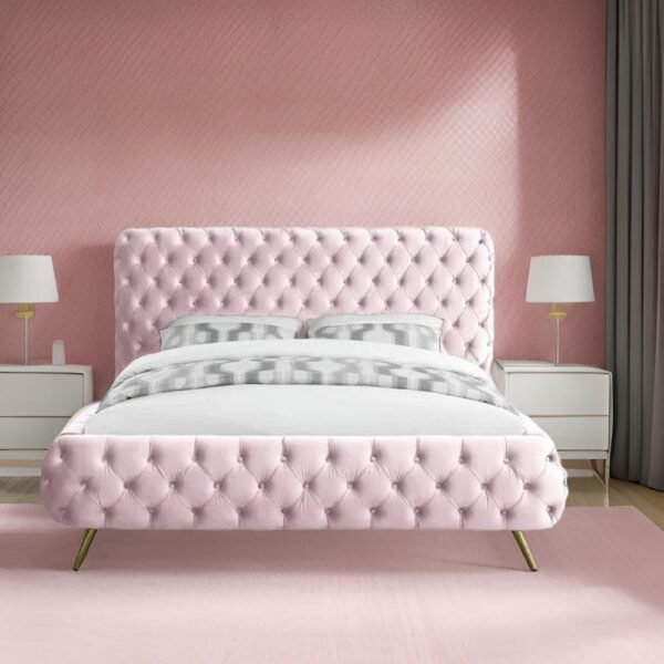 E-Furniture Paris Queen size Non storage upholstered bed in Pink color