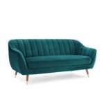 Teal Tranquility | Channel-Tufted Velvet Couch, Modern Elegance - Image 2