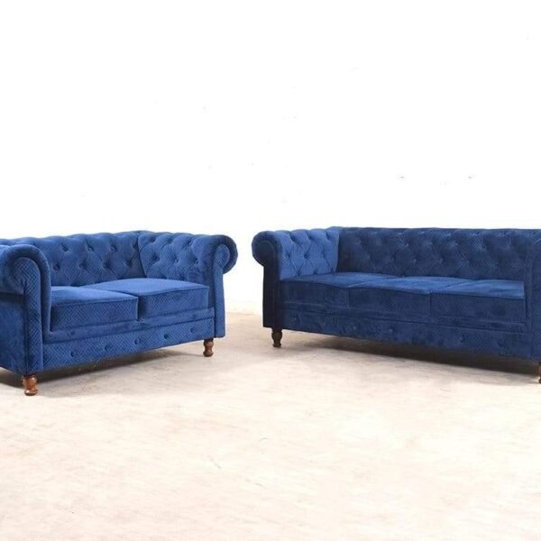 Majestic Azure | Chesterfield 3+2 Sofa Set, Blue Velvet